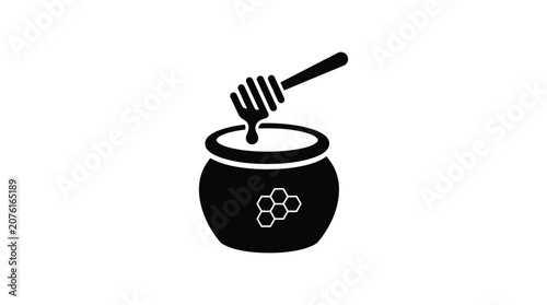 Pot of honey with dipper black silhouette jar container sweetener nectar golden