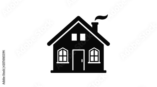 Simple house shape with chimney black and white silhouette dwelling home residence