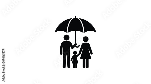 Family under umbrella protection black silhouette against a white background silhouette parents