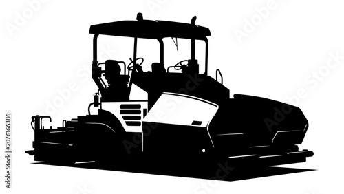 Obraz na plátně Road Roller Silhouette: A bold black silhouette of a road roller, a heavy construction machine used for compacting surfaces, stands ready for work on a construction site
