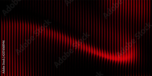 Tableau sur toile Abstract dark background displays glowing vibrant red vertical lines interrupted by smooth, undulating light patterns suggesting intense energy or digital motion perfect for modern graphic overlays