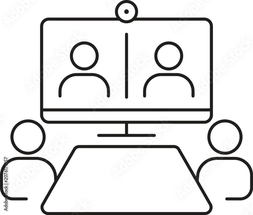 Online Meeting Thin Line Icon for Remote Work, Communication, Collaboration and Digital Business Vector Icon