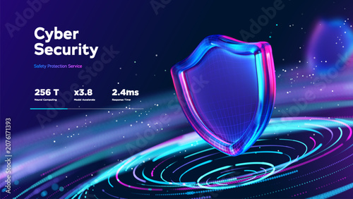 Fotografie Cybersecurity Security Protection Shield Technology Network For Cloud Service Branding, Enterprise Monitoring, Access Control, Risk Management, And Reliable Digital Operations