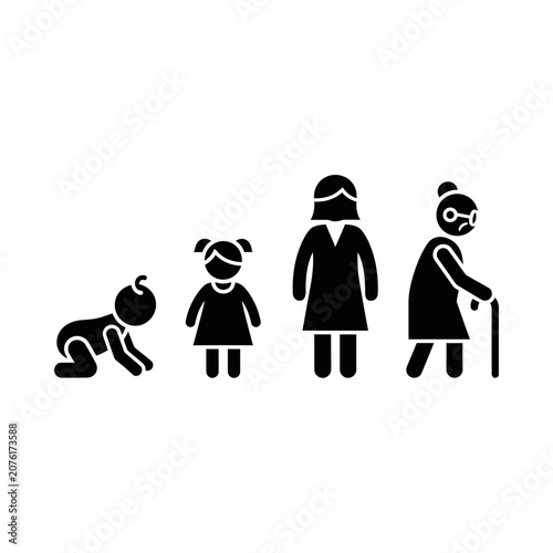 Black silhouettes of family generations together.