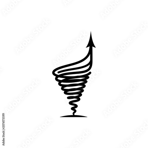 Black swirling arrow tornado icon symbol.