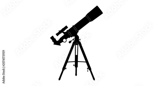 Bilde på lerret Telescope Silhouette: A striking silhouette of a refracting telescope mounted on a sturdy tripod, poised for celestial observation