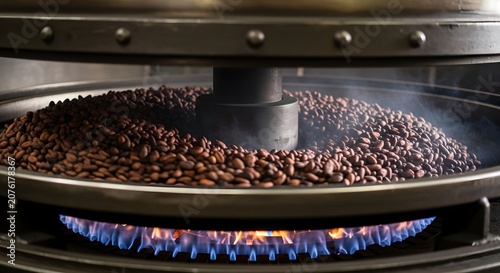 Roasting Process of Cocoa Beans in Industrial Machine with Blue Gas Flame