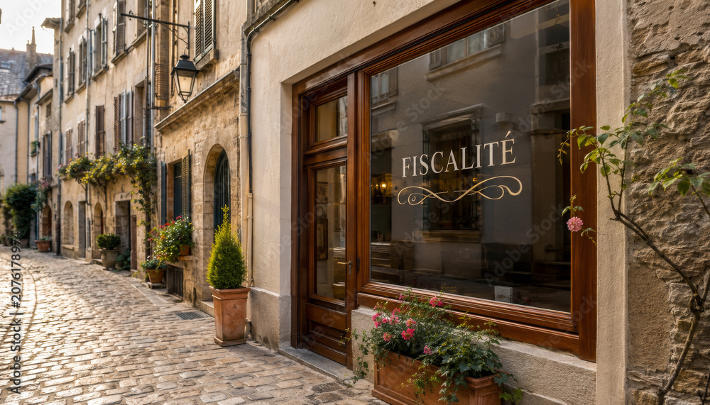 Obraz premium Charming cobblestone street with cozy store front and flowers