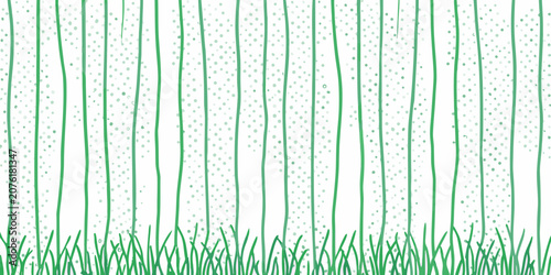 Fényképezés Green grass and vertical lines pattern on a white background