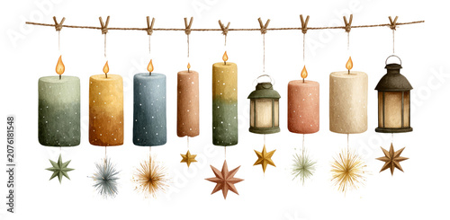Colorful Festive Candles and Lanterns on a String for Holiday Decor