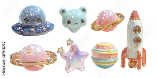 Colorful Cartoon Space Objects with Transparent Background for Fun Designs