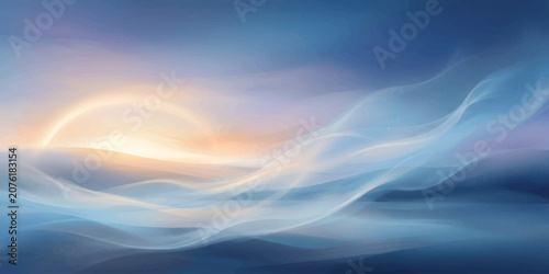 Fotografie Abstract blue sky and cloudscape over ocean horizon with sunlight and reflection