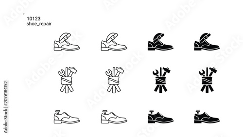 Tableau sur toile Vector set of sneakers and shoe laces in flat line art style