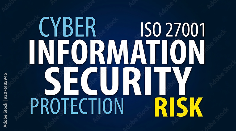 Fototapeta premium ISO 27001 Word Cloud Design – Information Security Management System, Cybersecurity and Compliance Concept