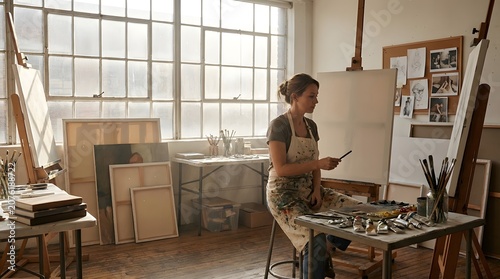 A young artist is sketching in a comfortable studio with a relaxed lifestyle.