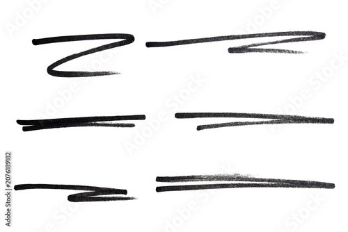 Set of black hand drawn marker pen stroke line transparent background design element doodle scribble underline PNG