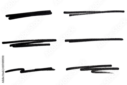 Set of black hand drawn marker pen stroke line transparent background design element doodle scribble underline PNG