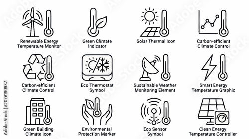 Bild auf Leinwand Collection of Eco Friendly and Sustainable Energy Icons.