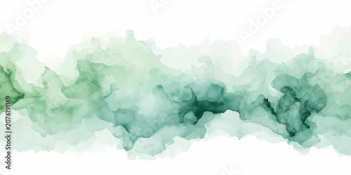 Cuadro en lienzo Watercolor Haze A fluid and ethereal watercolor design in shades of green and turquoise, creating a soft, wispy texture resembling mist or smoke