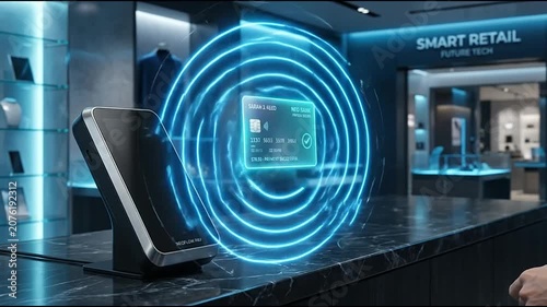 Hand interacting with smart retail POS terminal screen.