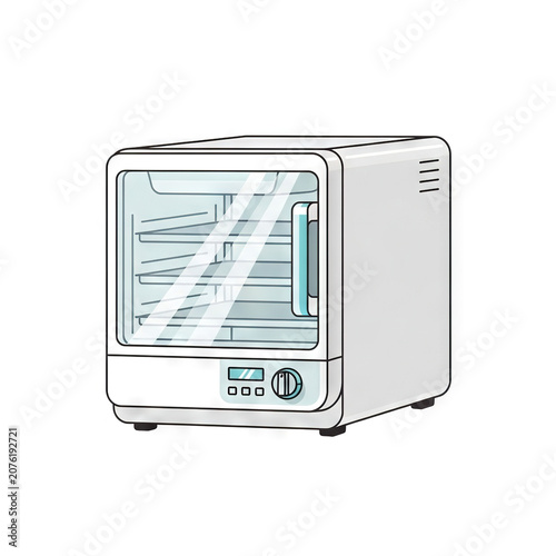 Vector illustration of a modern white laboratory drying oven or incubator with a glass door, digital control panel, and internal shelves, isolated on white background