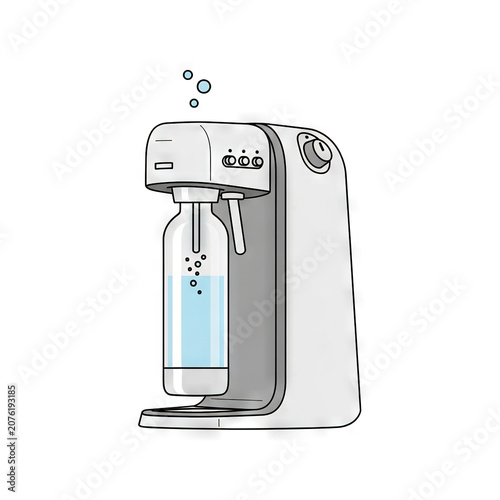Soda maker machine with a carbonating bottle, a kitchen appliance for making sparkling water at home, vector illustration isolated on white background