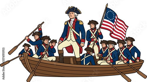 Fotografie American Revolutionary War Soldiers Rowing Boat.