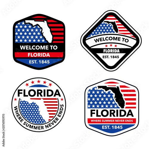 Florida State Vintage Badge Collection with USA Flag Vector Set