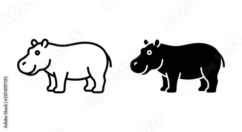 Canvas Print Hippopotamus Vector Icons, Simple Outline and Silhouette, African Wildlife Mamma