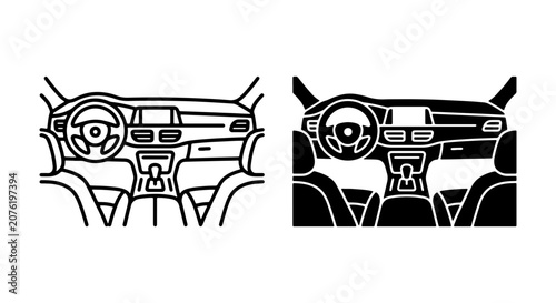 Car Dashboard Vector Icons, Automotive Interior Controls, Vehicle Console Design Elements, Modern Auto Cockpit Graphics