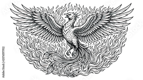 Obraz na płótnie Vintage peregrine falcon engraving, hand drawn bird of prey perched on a cliff e