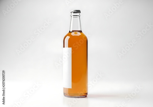 Empty glass bottle with amber liquid and flip top cap