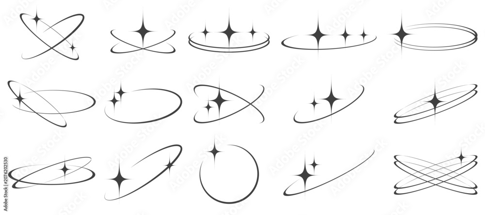 Foto Y2K stars vector icons with orbits