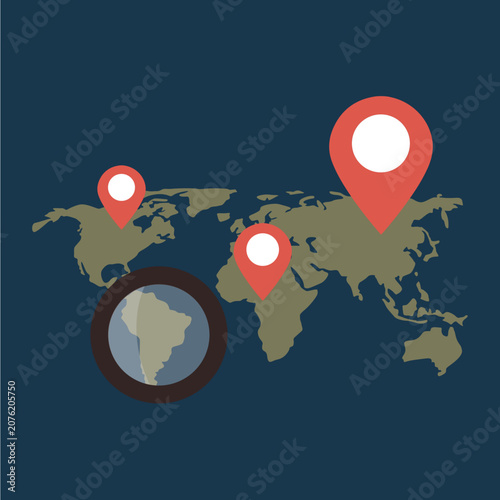 Colorful abstract map with location pin symbol representing business navigation internet connection and global communication concept in bright smooth vector illustration style