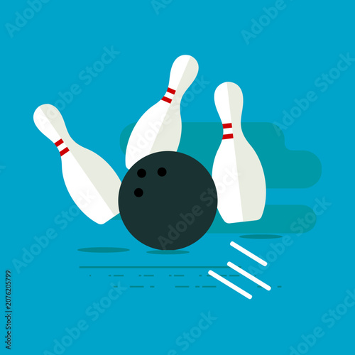 Bowling Ball and Pins Vector Illustration for Ten Pin Sport Game Competition and Recreation