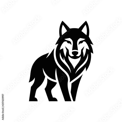 Tableau sur toile Black Wolf Silhouette Standing Proudly on White Background.