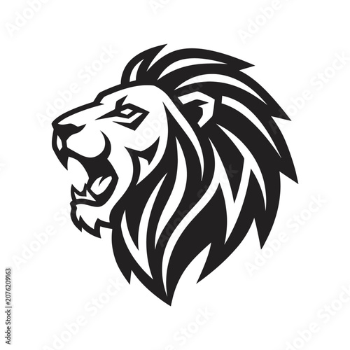 Fotografía Fierce Lion Head Profile Roaring Aggressive Vector Art.