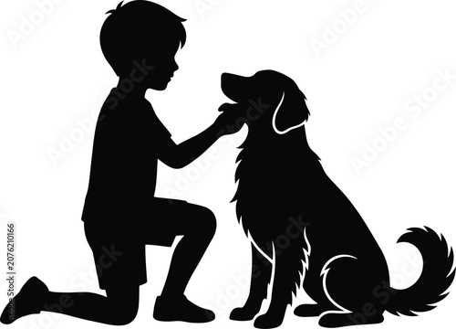 Child And Dog Silhouette Against White Background