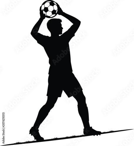 Soccer player silhouette preparing a throw in on a white background