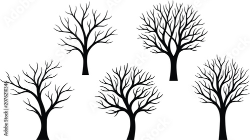 Bare Trees Silhouette Collection On White Background