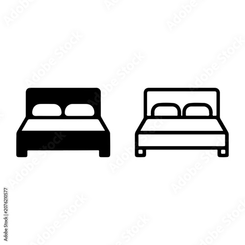 Double bed furniture icon in solid and outline styles for interior design