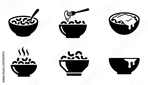 Photography Macaroni and Cheese Icons, Comfort Food Vector Set, Cheesy Pasta Bowls Collectio