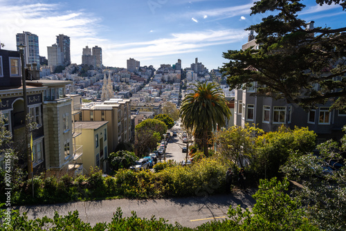 Cityscape view of downtown San Francisco and Lombard Street, USA