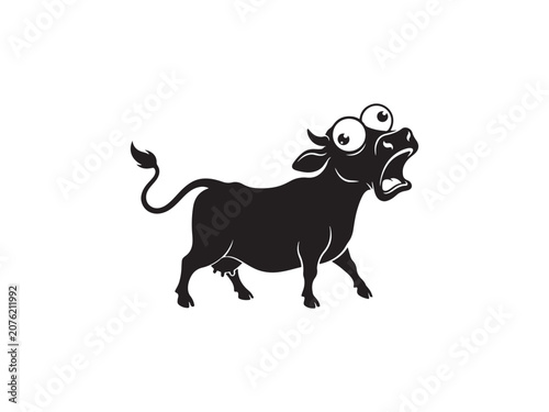 Surprised cow vector silhouette with wide eyes and open mouth, surprised