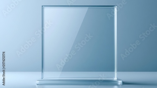 Stunning photo of blank square glass trophy mockup, 3d rendering. Empty acrylic award design mock up. Transparent realistic crystal prize plate template. Premium first place.