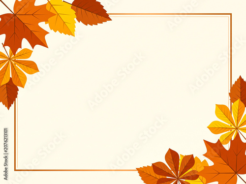 Autumn Leaves Border Frame with Blank Space on Cream Background