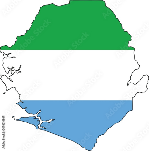 Map of sierra leone with national flag colors west africa geography isolated background