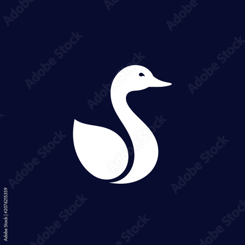 Elegant white swan profile logo on dark background.