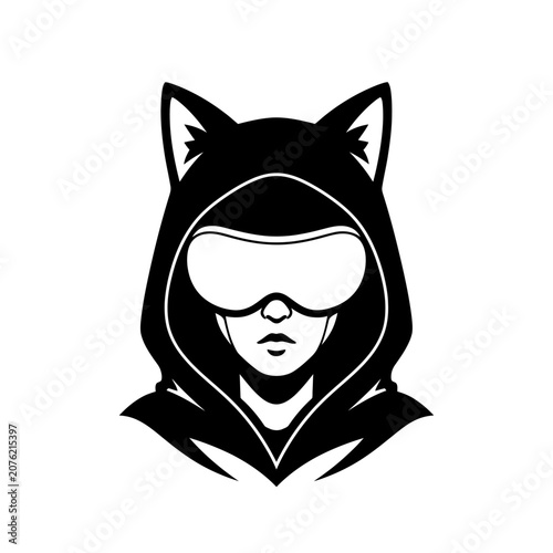 Female gamer mascot logo in cat hoodie with VR.