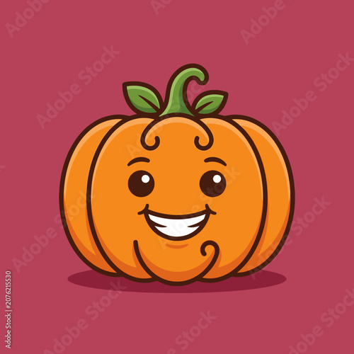 Friendly smiling cartoon pumpkin for Halloween decor.